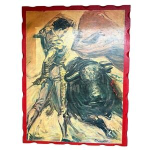 Soulé Vintage Mid-Century Bullfighter Matador Painting Wall Art Wood Frame 26x20